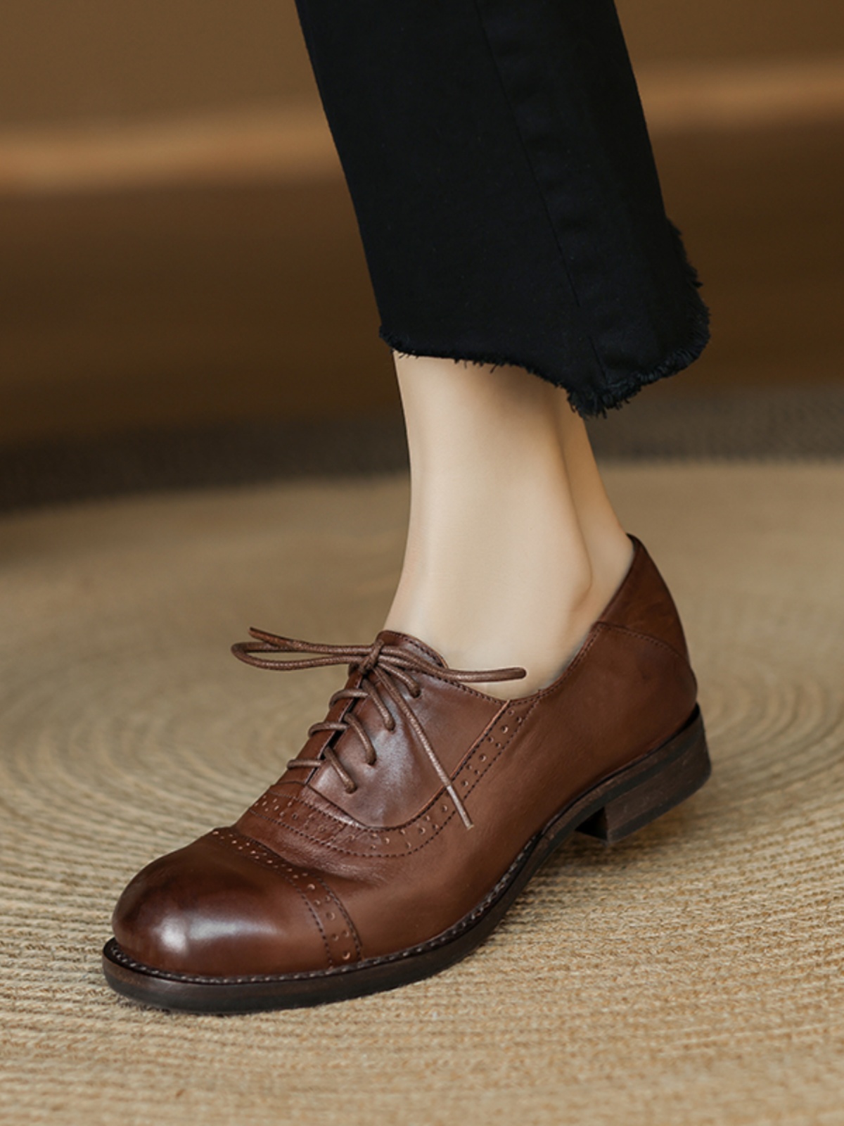 British Style Round Toe Leather Chunky Heel Lace-Up Loafers for Women - Soft Genuine Leather College JK Style Footwear British Style Round Toe Leather Chunky Heel Lace-Up Loafers for Women - Soft Genuine Leather College JK Style Footwear