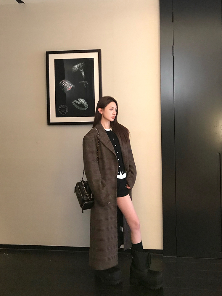 Brown Check Wool Coat for Women - Long Woolen Overcoat, Perfect for Spring & Winter, Classic Style, Timeless Fashion Brown Check Wool Coat for Women - Long Woolen Overcoat, Perfect for Spring & Winter, Classic Style, Timeless Fashion