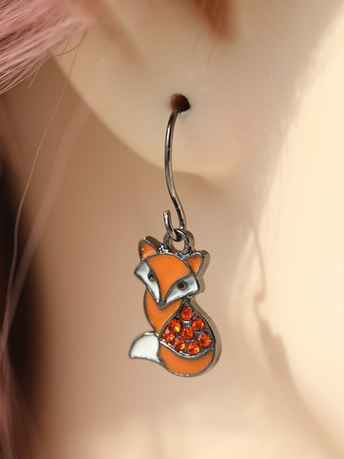 Brown Fox Ear Drop Earrings with Enamel and Sparkling Diamonds - Exquisite Animal Jewelry, Fashionable Accessories for a Chic Look Brown Fox Ear Drop Earrings with Enamel and Sparkling Diamonds - Exquisite Animal Jewelry, Fashionable Accessories for a Chic Look
