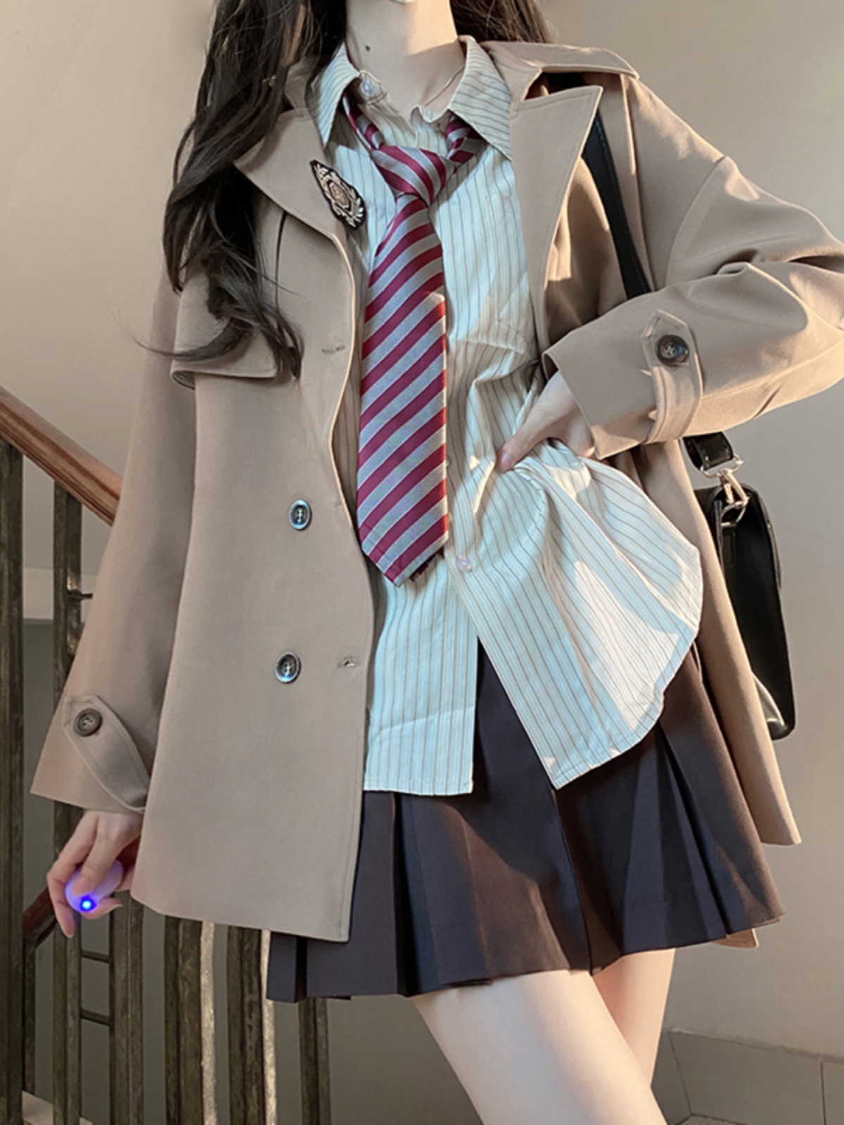 Brown Mid-Length Trench Coat for Women - 2025 Autumn JK Uniform Style for Petite Sizes Brown Mid-Length Trench Coat for Women - 2025 Autumn JK Uniform Style for Petite Sizes