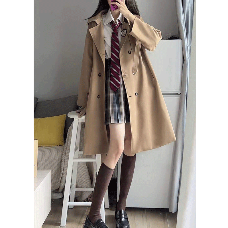 Brown Mid-Length Trench Coat for Women - 2025 Autumn JK Uniform Style for Petite Sizes Brown Mid-Length Trench Coat for Women - 2025 Autumn JK Uniform Style for Petite Sizes
