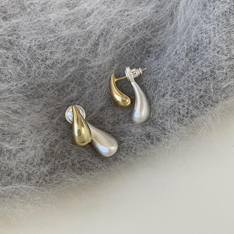 Brushed Contrast Color Water Drop Earrings for Women, S925 Silver Needle Niche Design Ear Studs