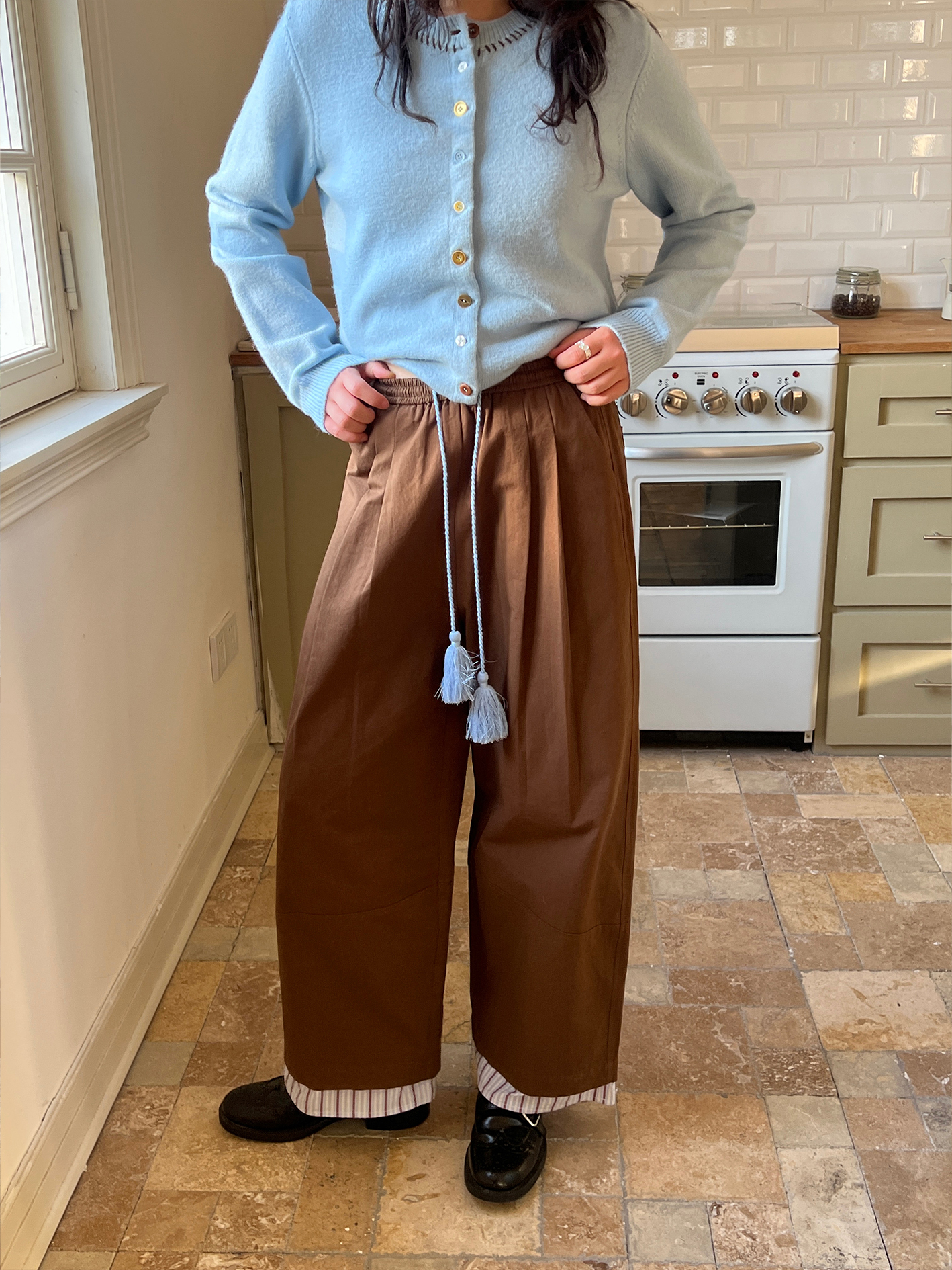 Bulin Magazine Tassel Spliced Casual Wide-Leg Pants - Versatile Loose Fit Trousers for Effortless Style