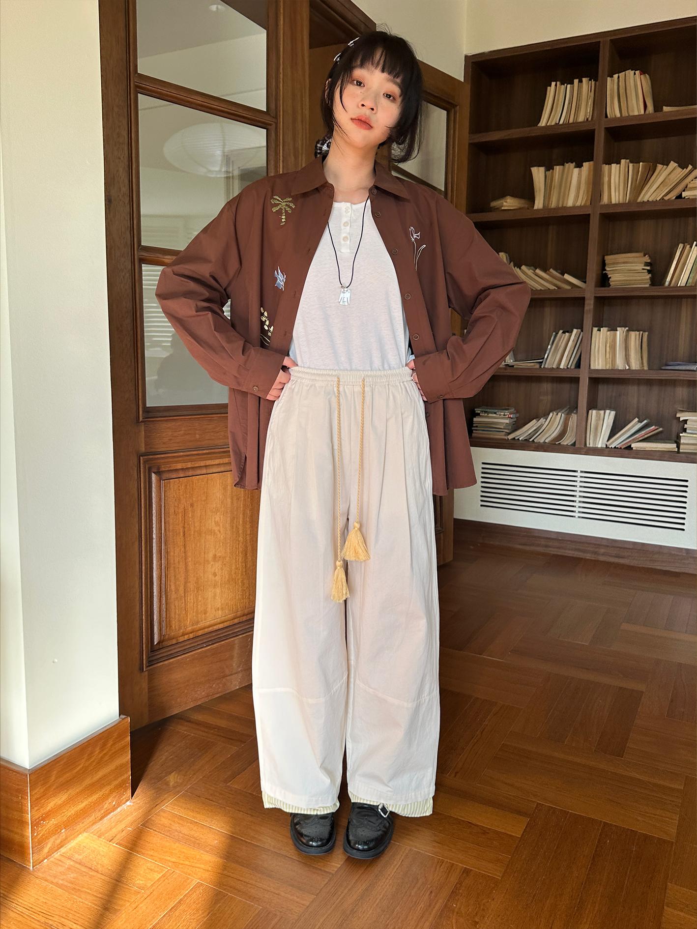 Bulin Magazine Tassel Spliced Casual Wide-Leg Pants - Versatile Loose Fit Trousers for Effortless Style