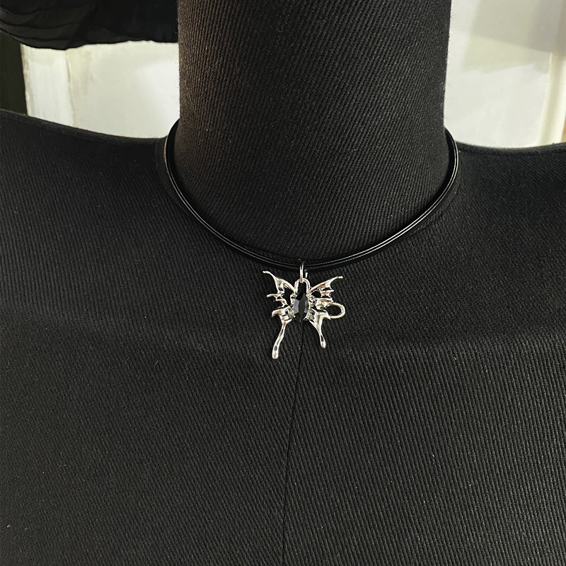 Butterfly Pendant Black Leather Choker Necklace for Women - Light Luxury High-End Clavicle Chain Accessory, Trendy Fashion Statement