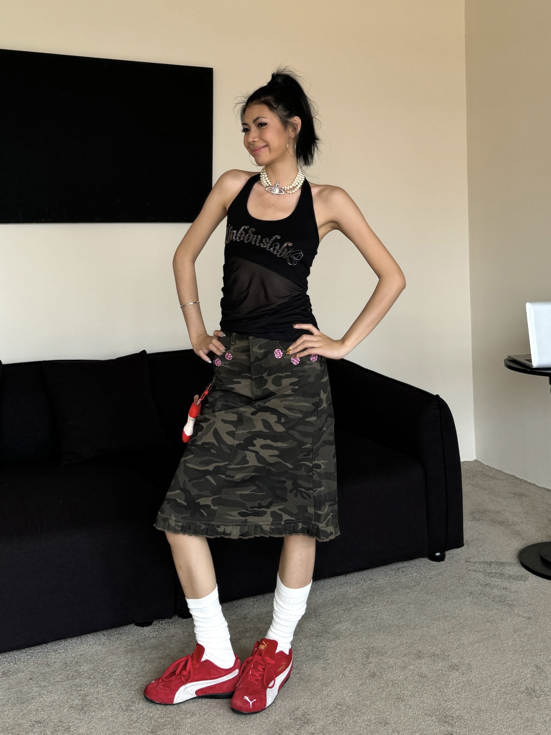 Camouflage Print Pleated Slit Mermaid Skirt - Spicy Summer American Retro Slim A-Line Style for Hot Girl Vibes Camouflage Print Pleated Slit Mermaid Skirt - Spicy Summer American Retro Slim A-Line Style for Hot Girl Vibes