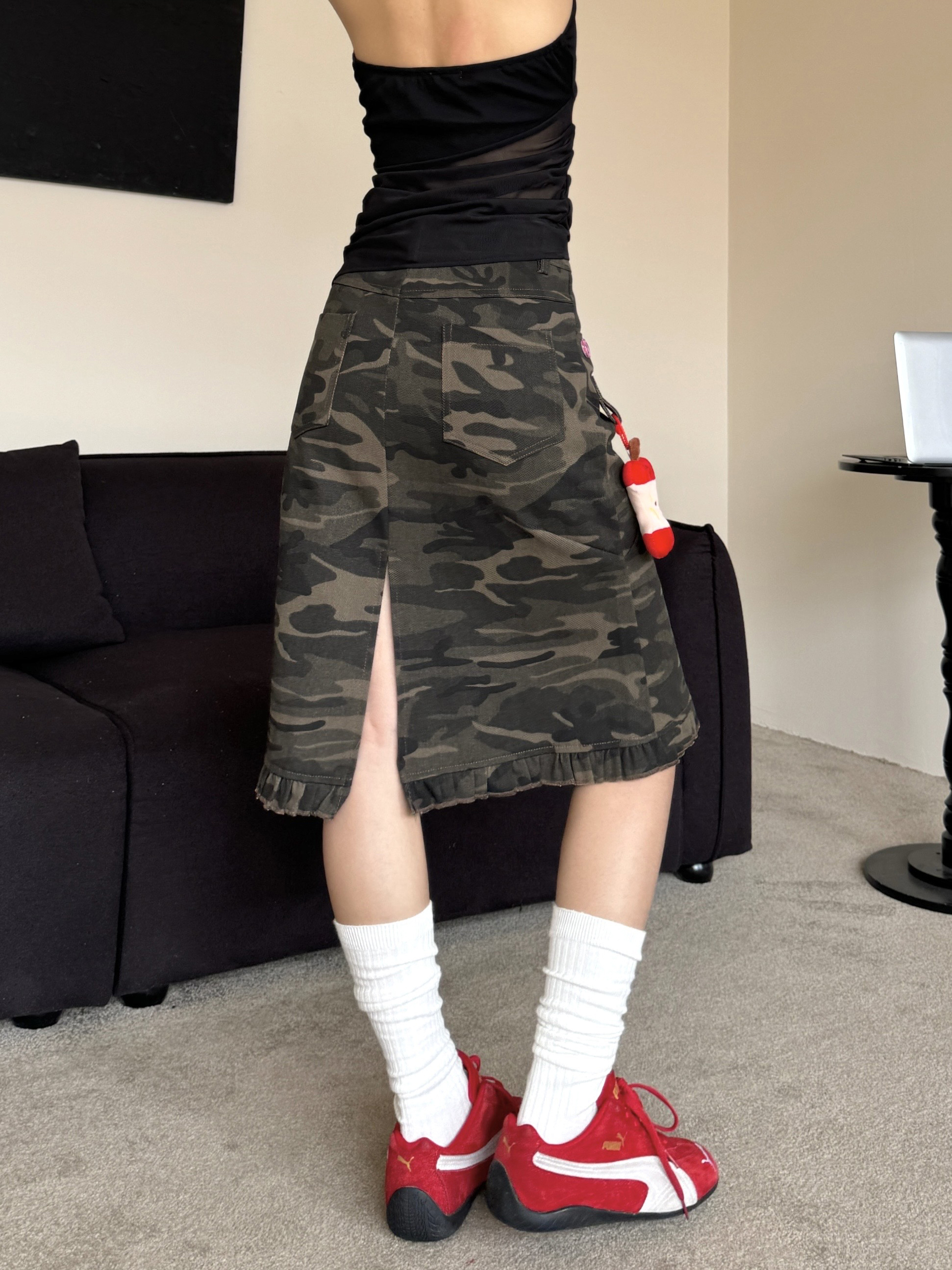 Camouflage Print Pleated Slit Mermaid Skirt - Spicy Summer American Retro Slim A-Line Style for Hot Girl Vibes Camouflage Print Pleated Slit Mermaid Skirt - Spicy Summer American Retro Slim A-Line Style for Hot Girl Vibes