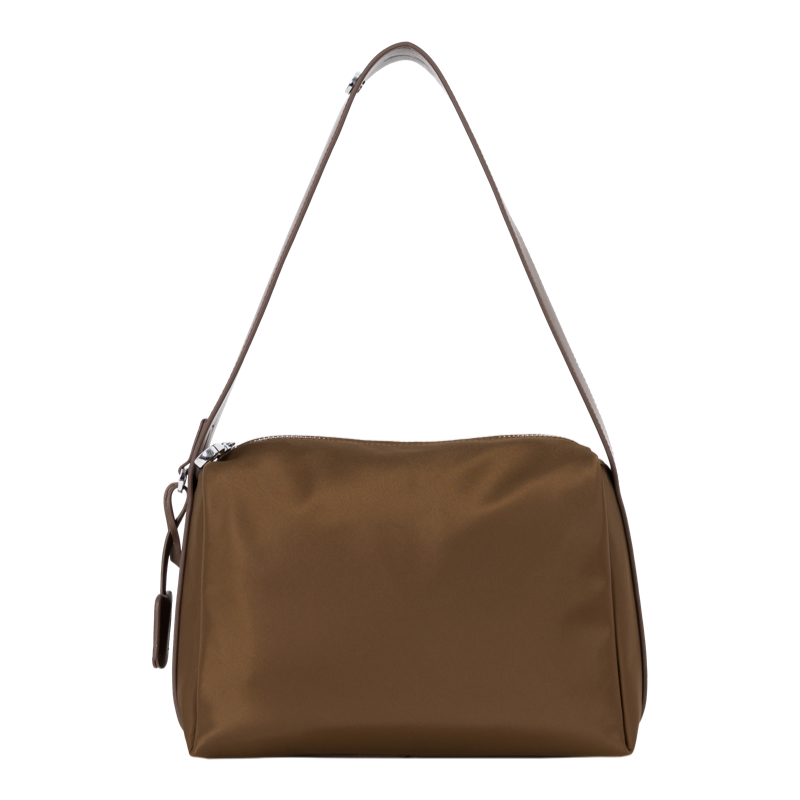 Caramel Mochi Bun Leather Wide Shoulder Strap Nylon Square Bag - Chic Y2K Style Handbag for Everyday Use