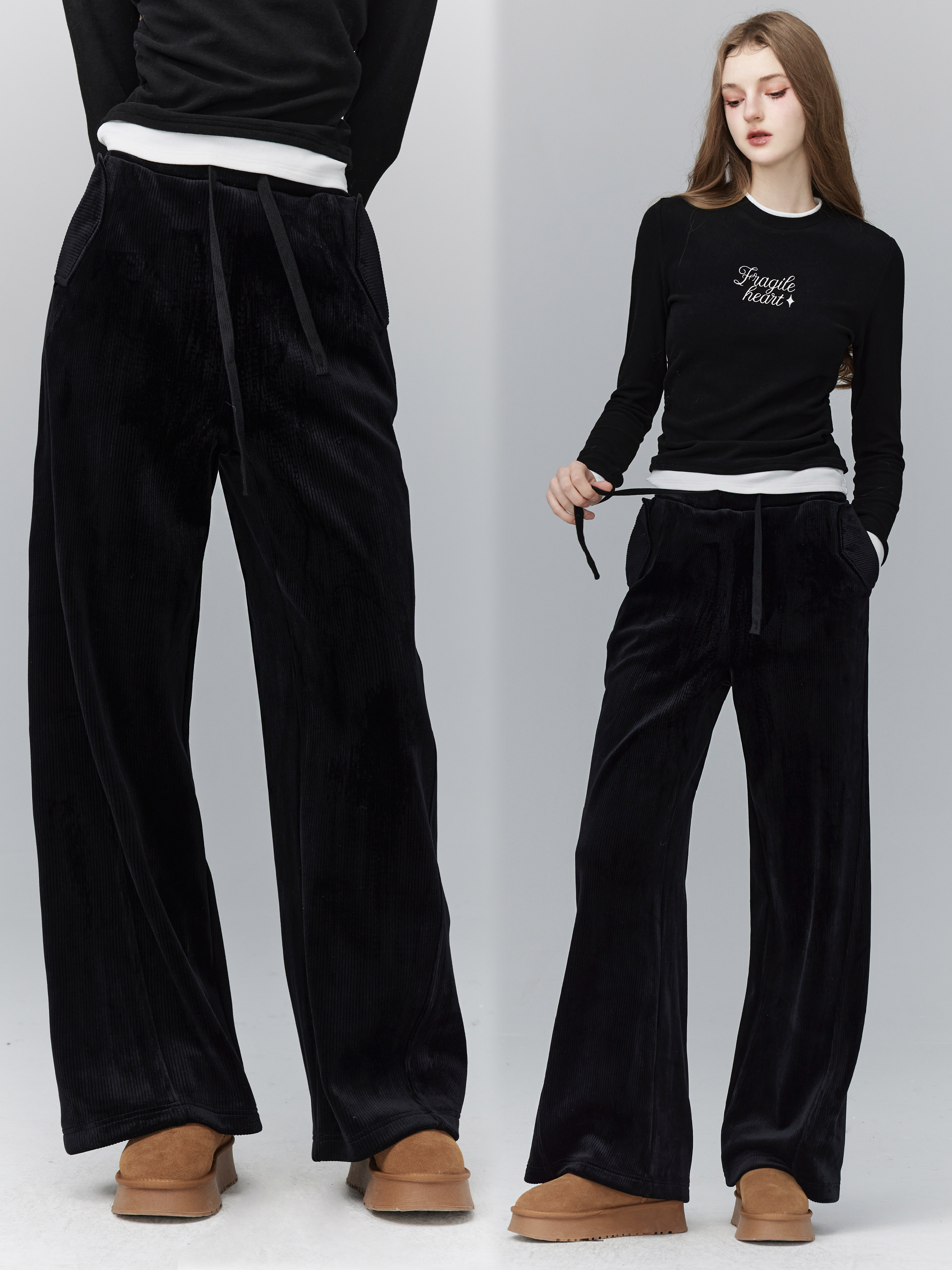 Casual Fleece-Lined Sweatpants for Winter, Versatile Early 80s Commuter Style, Fashionable Comfort Pants
