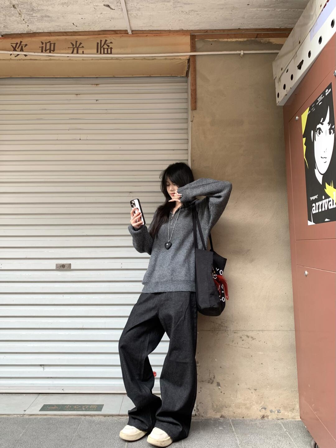 Casual Gray Half-Zip Knitted Sweater - Eccentric American Style, Loose Fit, Versatile Long Sleeve Top for Effortless Chic