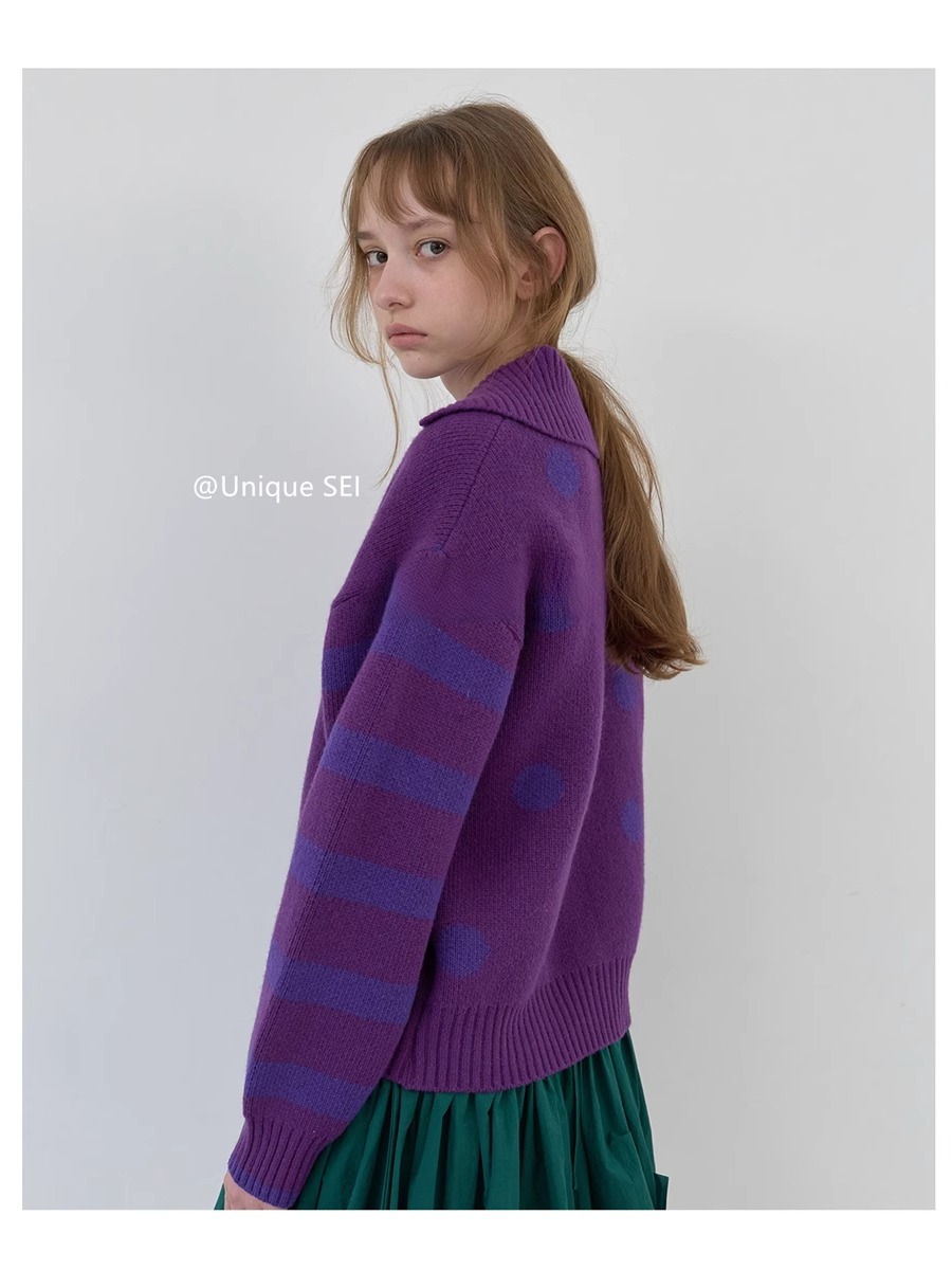 Casual Hooded Knitted Cardigan Sweater Coat with Ruffled Zip-Up, Color-Blocking, Striped and Polka Dot Design for Street Style Casual Hooded Knitted Cardigan Sweater Coat with Ruffled Zip-Up, Color-Blocking, Striped and Polka Dot Design for Street Style