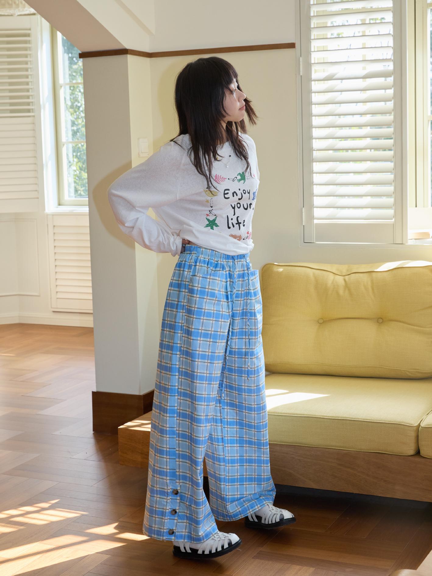 Casual Loose Checkered Wide-Leg Pants with Drawstring - Relaxed Fit, Perfect for Y2K and Everyday Style Casual Loose Checkered Wide-Leg Pants with Drawstring - Relaxed Fit, Perfect for Y2K and Everyday Style