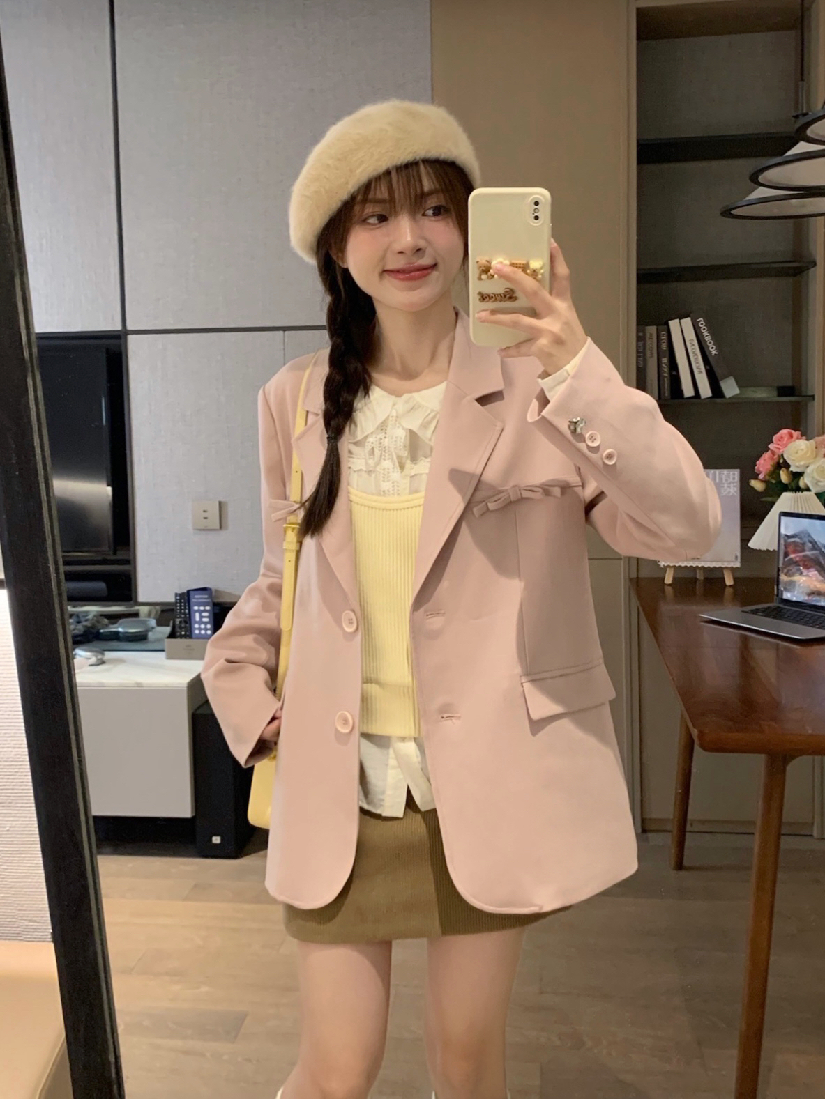 Casual Loose-Fit Mid-Length Pink Blazer for Women - Spring 2025 Slimming Silhouette Fashion Outerwear Casual Loose-Fit Mid-Length Pink Blazer for Women - Spring 2025 Slimming Silhouette Fashion Outerwear