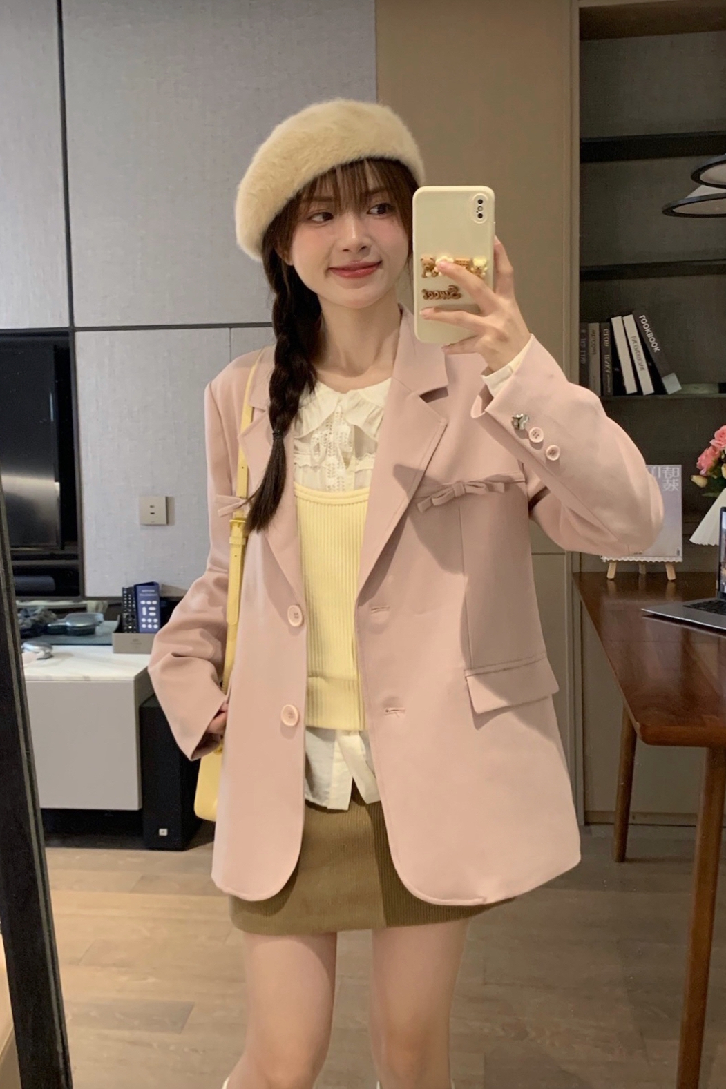 Casual Loose-Fit Mid-Length Pink Blazer for Women - Spring 2025 Slimming Silhouette Fashion Outerwear