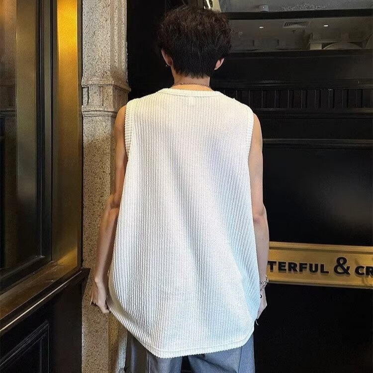 Casual Loose Fit Ribbed Snake Pattern Sleeveless Tank Top for Men - Summer Lazy Style Solid Color Vest Inner Wear Casual Loose Fit Ribbed Snake Pattern Sleeveless Tank Top for Men - Summer Lazy Style Solid Color Vest Inner Wear