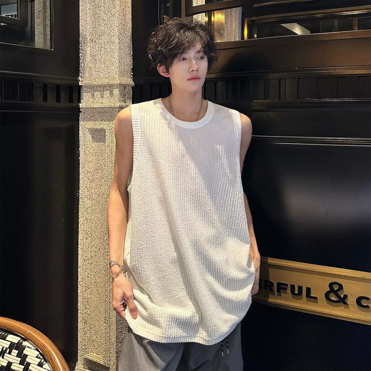 Casual Loose Fit Ribbed Snake Pattern Sleeveless Tank Top for Men - Summer Lazy Style Solid Color Vest Inner Wear Casual Loose Fit Ribbed Snake Pattern Sleeveless Tank Top for Men - Summer Lazy Style Solid Color Vest Inner Wear