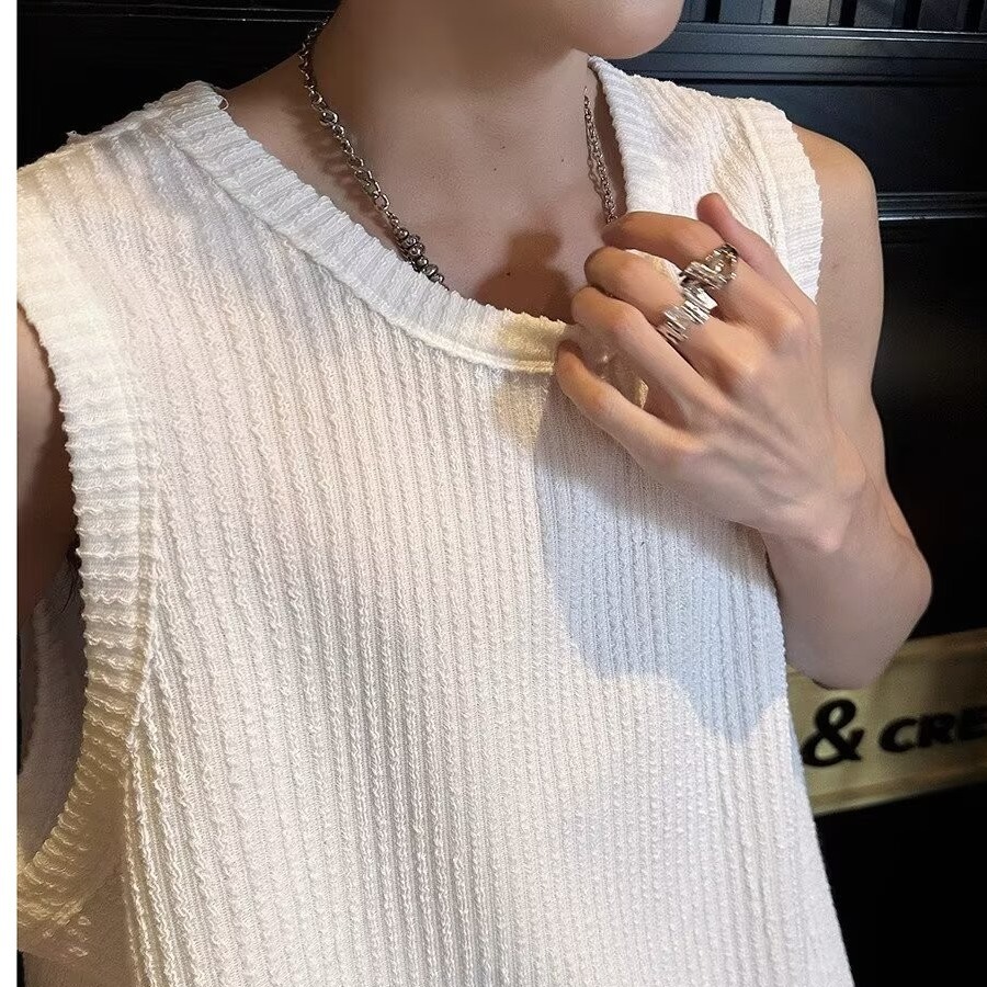 Casual Loose Fit Ribbed Snake Pattern Sleeveless Tank Top for Men - Summer Lazy Style Solid Color Vest Inner Wear Casual Loose Fit Ribbed Snake Pattern Sleeveless Tank Top for Men - Summer Lazy Style Solid Color Vest Inner Wear