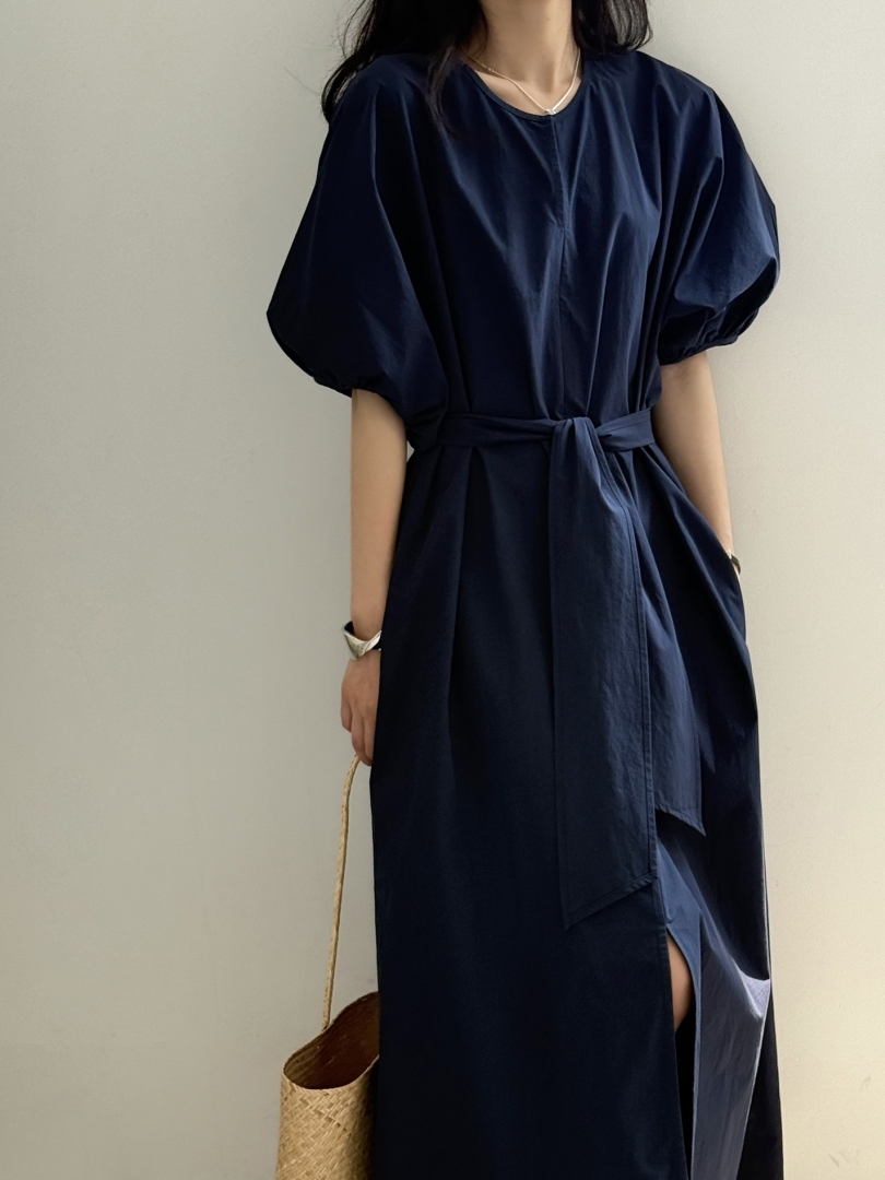 Casual Short Sleeve Dress for Women, Bubble Sleeve Tie-Up French Waist, Pure Cotton, 2025 Summer Style Casual Short Sleeve Dress for Women, Bubble Sleeve Tie-Up French Waist, Pure Cotton, 2025 Summer Style