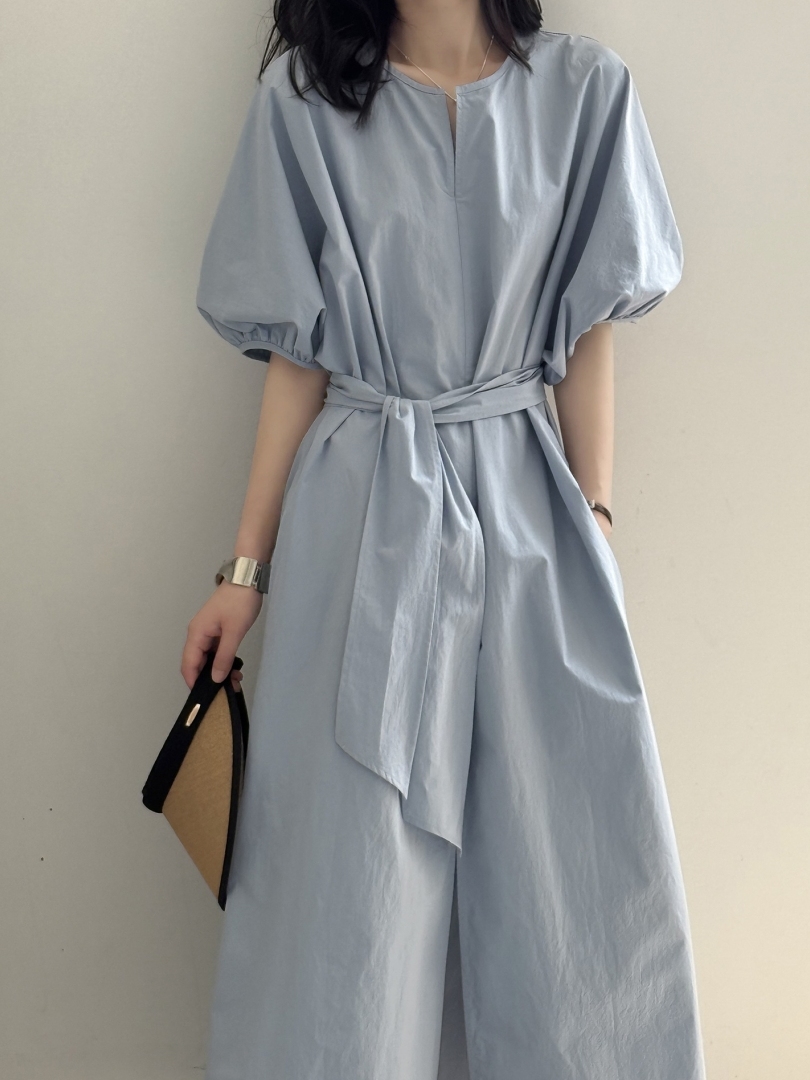 Casual Short Sleeve Dress for Women, Bubble Sleeve Tie-Up French Waist, Pure Cotton, 2025 Summer Style Casual Short Sleeve Dress for Women, Bubble Sleeve Tie-Up French Waist, Pure Cotton, 2025 Summer Style