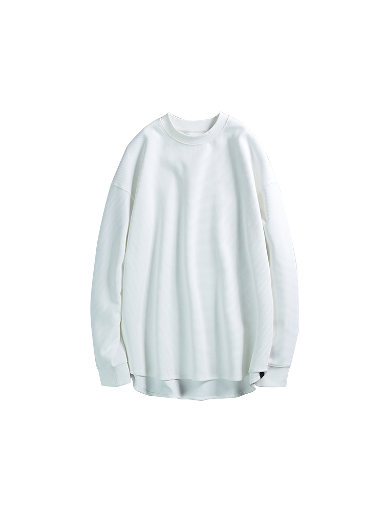 Casual Textured Waffle Long-Sleeve T-Shirt for Men - Trendy Loose Fit Top for Spring and Autumn, Perfect for Everyday Wear Casual Textured Waffle Long-Sleeve T-Shirt for Men - Trendy Loose Fit Top for Spring and Autumn, Perfect for Everyday Wear