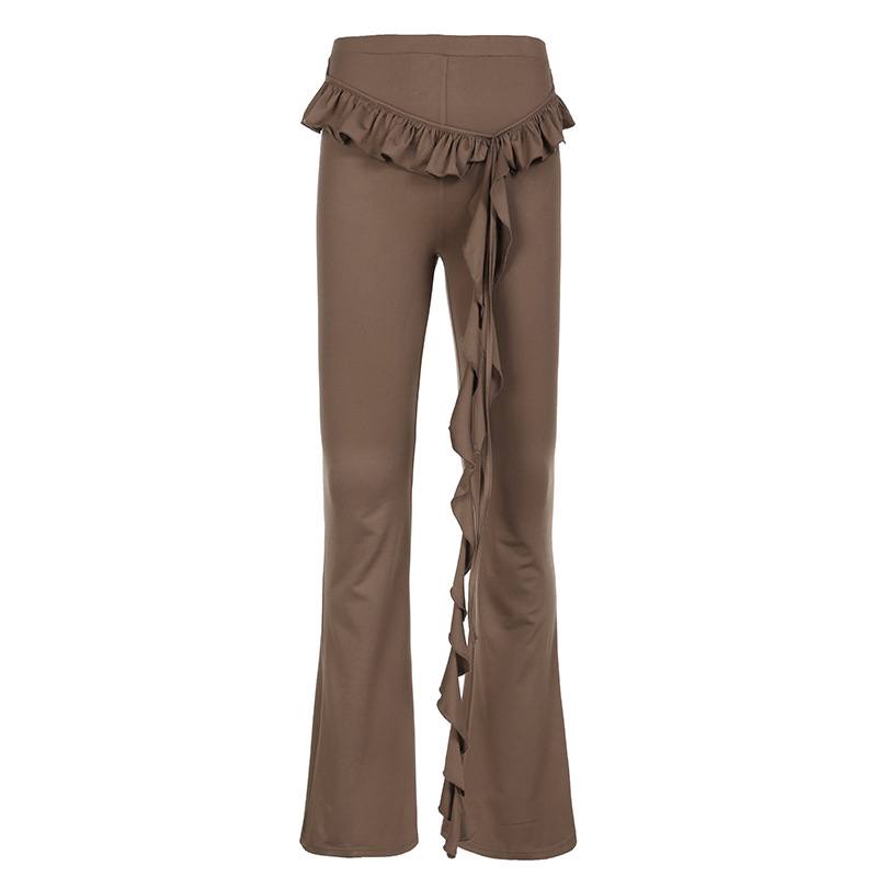 Casual Women's Solid Color Ruffle Ribbon Knit Flared Pencil Pants - Autumn Street Style Fashion