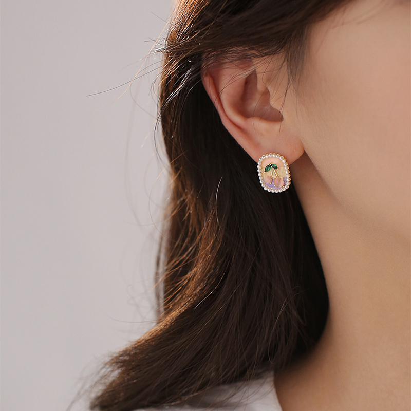 Cat's Eye Cherry Pearl Stud Earrings for Women - High-End Summer Style Jewelry, Perfect Gift for Friends and Students Cat's Eye Cherry Pearl Stud Earrings for Women - High-End Summer Style Jewelry, Perfect Gift for Friends and Students