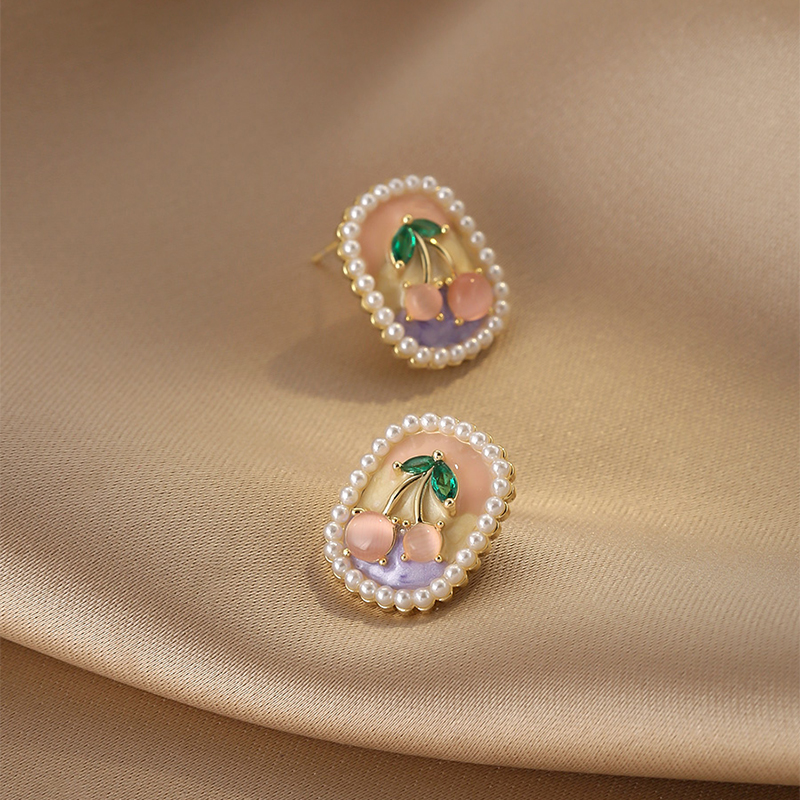 Cat's Eye Cherry Pearl Stud Earrings for Women - High-End Summer Style Jewelry, Perfect Gift for Friends and Students