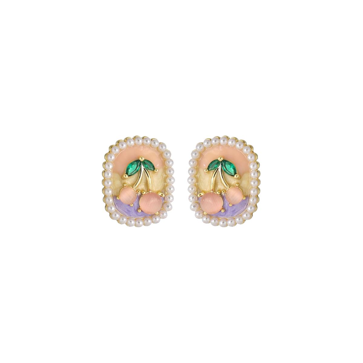 Cat's Eye Cherry Pearl Stud Earrings for Women - High-End Summer Style Jewelry, Perfect Gift for Friends and Students Cat's Eye Cherry Pearl Stud Earrings for Women - High-End Summer Style Jewelry, Perfect Gift for Friends and Students