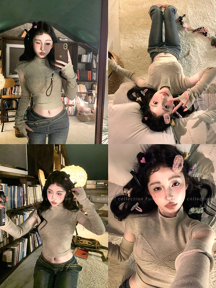 Charming Spicy Butterfly Detachable Half High Neck Knitted Top for Women – Trendy Square Design, Perfect for 90s and Y2K Fashion Charming Spicy Butterfly Detachable Half High Neck Knitted Top for Women – Trendy Square Design, Perfect for 90s and Y2K Fashion