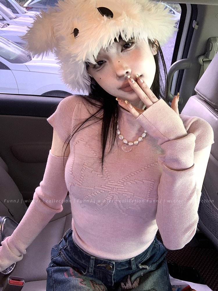 Charming Spicy Butterfly Detachable Half High Neck Knitted Top for Women – Trendy Square Design, Perfect for 90s and Y2K Fashion Charming Spicy Butterfly Detachable Half High Neck Knitted Top for Women – Trendy Square Design, Perfect for 90s and Y2K Fashion