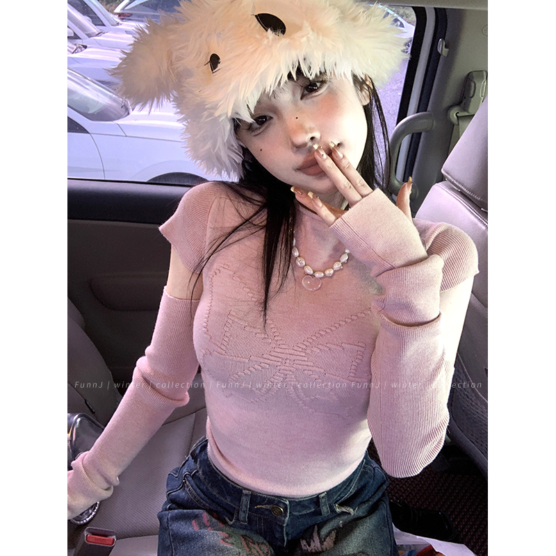 Charming Spicy Butterfly Detachable Half High Neck Knitted Top for Women – Trendy Square Design, Perfect for 90s and Y2K Fashion Charming Spicy Butterfly Detachable Half High Neck Knitted Top for Women – Trendy Square Design, Perfect for 90s and Y2K Fashion