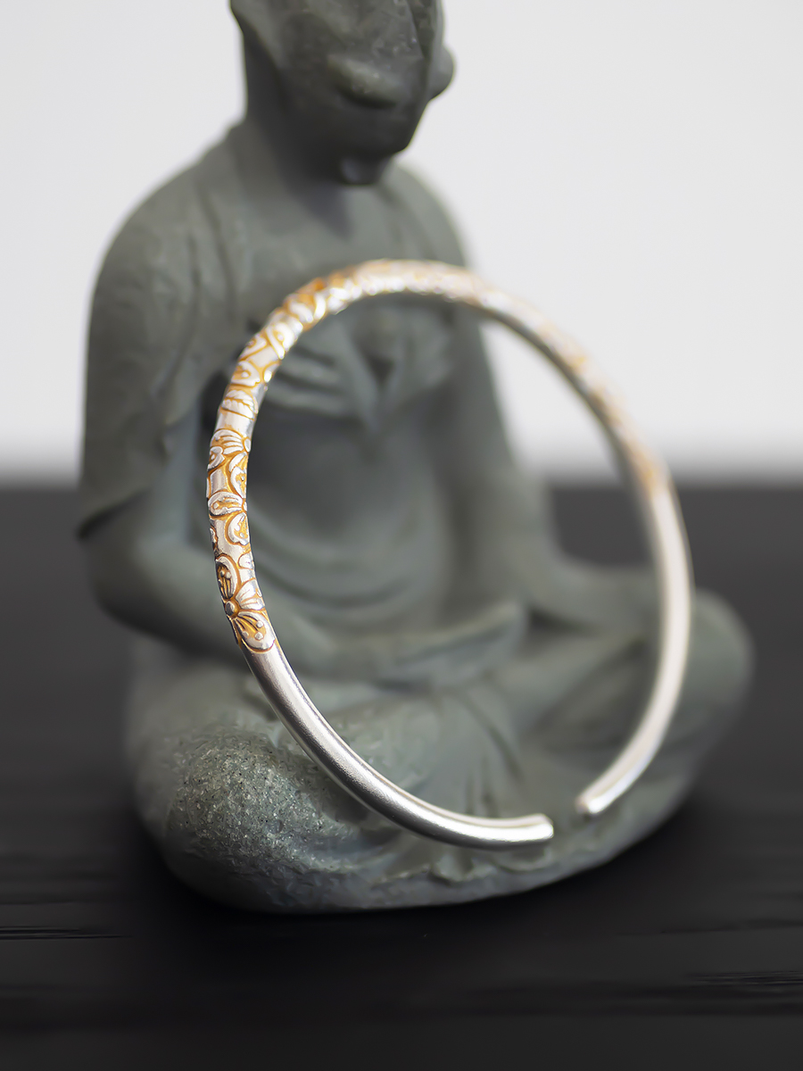 Cherry Blossom Cluster Adjustable Pure Silver 999 Gold-Plated Artistic Bracelet - Fresh National Style Gift Cherry Blossom Cluster Adjustable Pure Silver 999 Gold-Plated Artistic Bracelet - Fresh National Style Gift