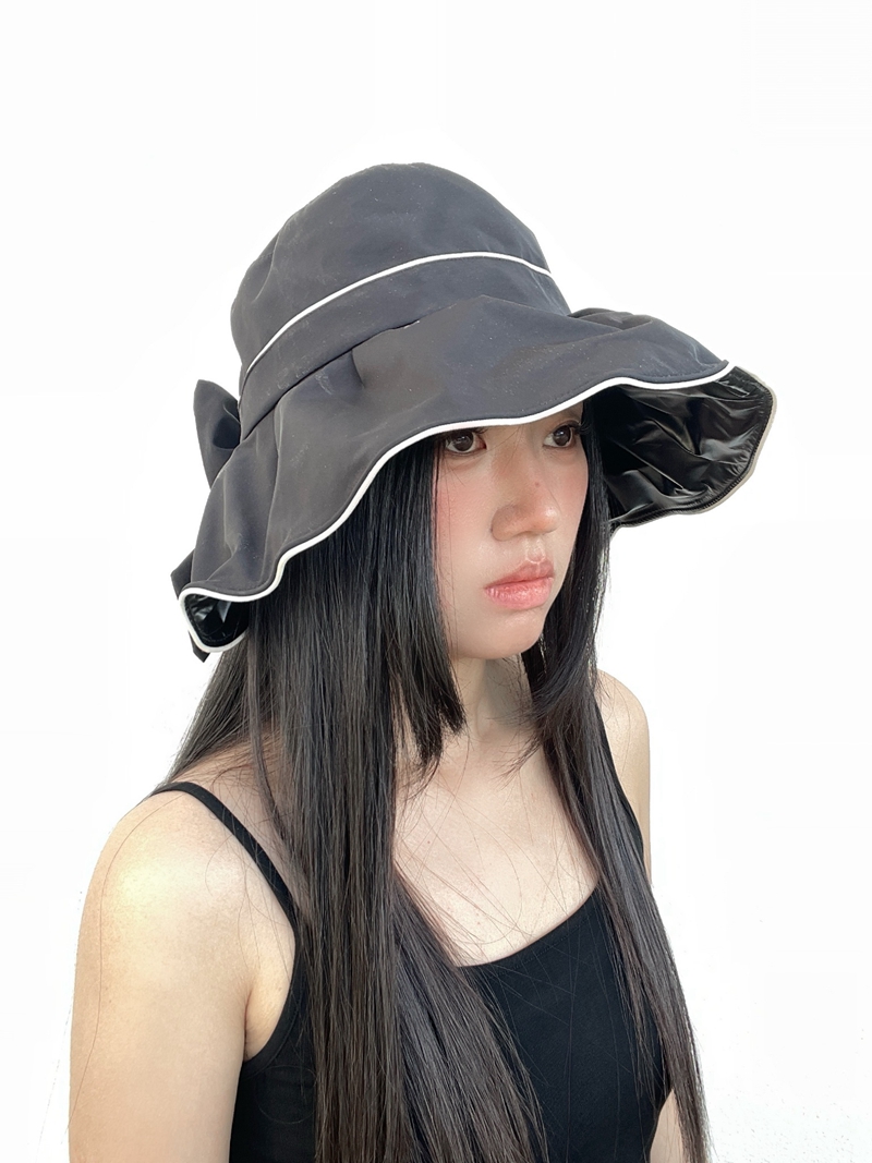Chic Black Bow Large Brim Sun Hat for Women - Casual UV Protection Hat for a Flattering Face Shape