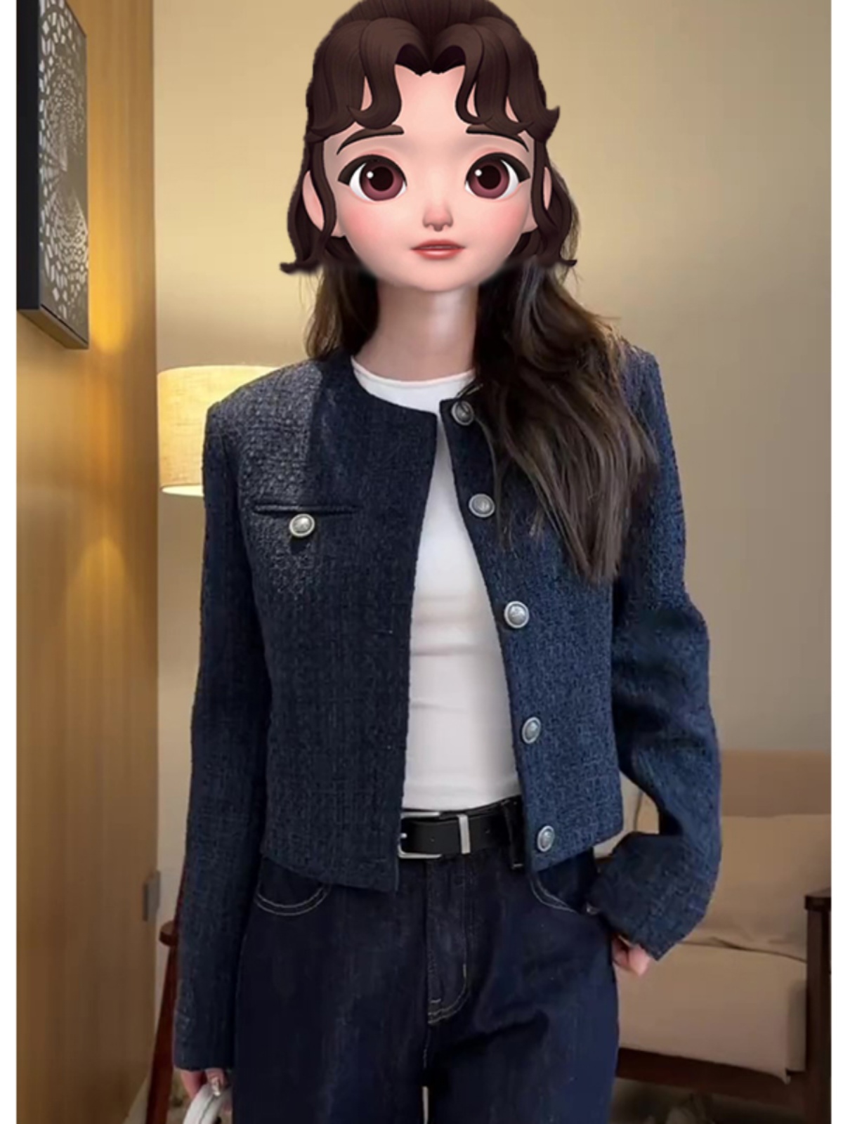 Chic French-Style Women's Round-Neck Short Coat - High-End Fashionable Top for Spring and Autumn, Unique Temperament Design