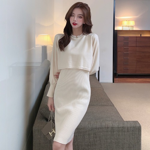 Chic Two-Piece Sweater and Camisole Dress Set - Trendy Street Style, Elegant Goddess Vibe, Fashionable Young Look