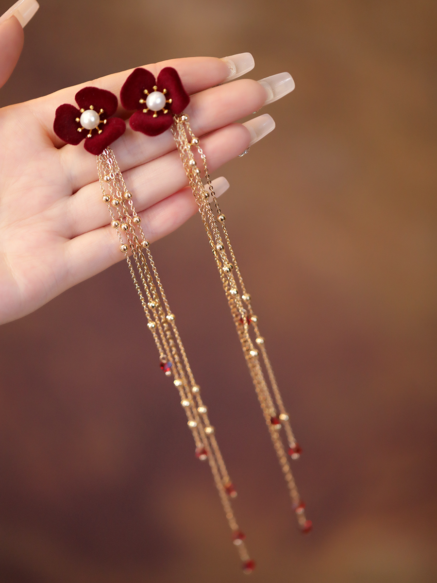 Chinese Classical Long Tassel Wedding Headdress - Red Hairband for Hanfu, Ancient Style Fairy-Like Hair Accessory Chinese Classical Long Tassel Wedding Headdress - Red Hairband for Hanfu, Ancient Style Fairy-Like Hair Accessory