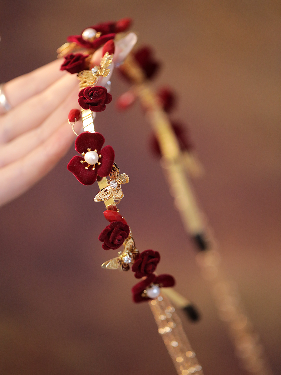 Chinese Classical Long Tassel Wedding Headdress - Red Hairband for Hanfu, Ancient Style Fairy-Like Hair Accessory