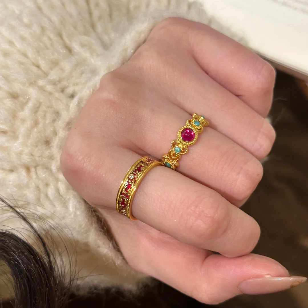 Chinese-Style Cloisonné Enamel Ring for Women, Colorful Window Flower Design, National Palace Museum Inspired, Versatile 2025 Jewelry Chinese-Style Cloisonné Enamel Ring for Women, Colorful Window Flower Design, National Palace Museum Inspired, Versatile 2025 Jewelry