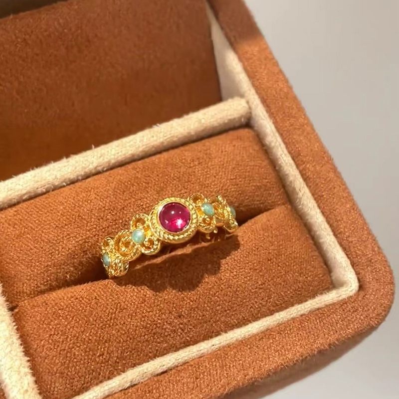 Chinese-Style Cloisonné Enamel Ring for Women, Colorful Window Flower Design, National Palace Museum Inspired, Versatile 2025 Jewelry