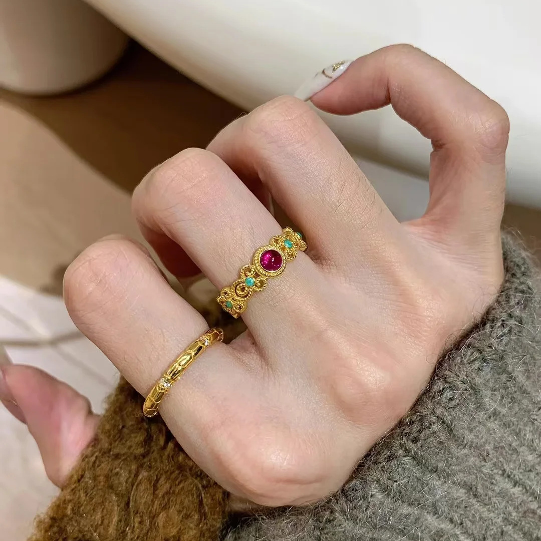 Chinese-Style Cloisonné Enamel Ring for Women, Colorful Window Flower Design, National Palace Museum Inspired, Versatile 2025 Jewelry Chinese-Style Cloisonné Enamel Ring for Women, Colorful Window Flower Design, National Palace Museum Inspired, Versatile 2025 Jewelry