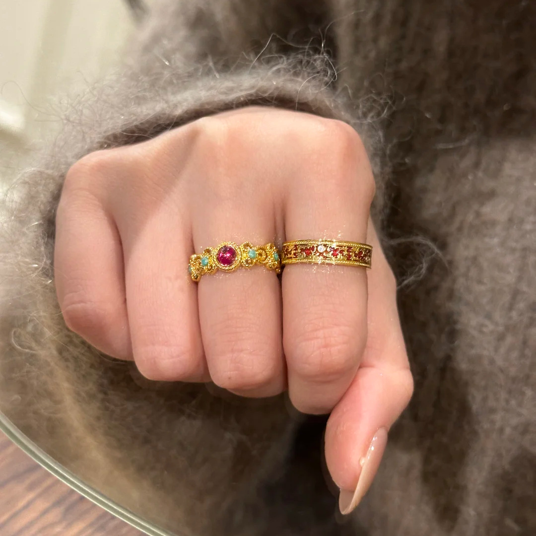 Chinese-Style Cloisonné Enamel Ring for Women, Colorful Window Flower Design, National Palace Museum Inspired, Versatile 2025 Jewelry Chinese-Style Cloisonné Enamel Ring for Women, Colorful Window Flower Design, National Palace Museum Inspired, Versatile 2025 Jewelry