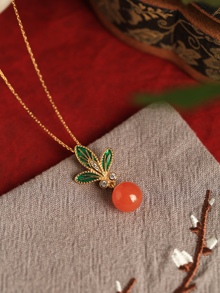 Chinese Style Flower Branch Red Agate Necklace with Silver Pendant and Fortune Bead - Natural Ice Zhongnan Design for Women Chinese Style Flower Branch Red Agate Necklace with Silver Pendant and Fortune Bead - Natural Ice Zhongnan Design for Women