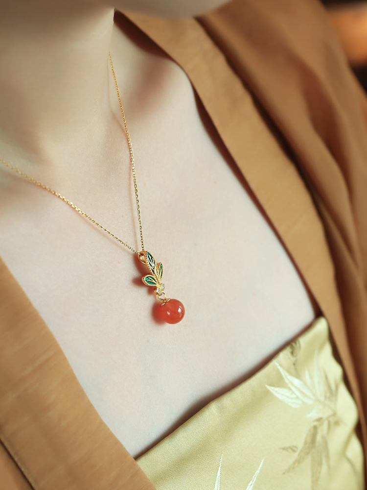 Chinese Style Flower Branch Red Agate Necklace with Silver Pendant and Fortune Bead - Natural Ice Zhongnan Design for Women Chinese Style Flower Branch Red Agate Necklace with Silver Pendant and Fortune Bead - Natural Ice Zhongnan Design for Women