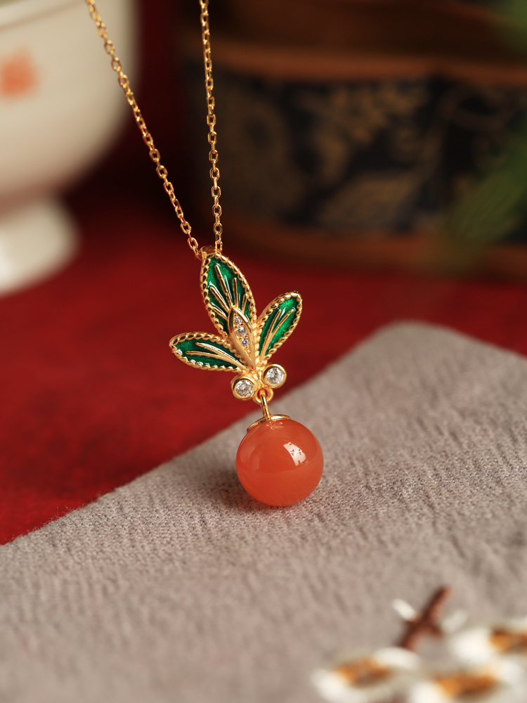 Chinese Style Flower Branch Red Agate Necklace with Silver Pendant and Fortune Bead - Natural Ice Zhongnan Design for Women Chinese Style Flower Branch Red Agate Necklace with Silver Pendant and Fortune Bead - Natural Ice Zhongnan Design for Women