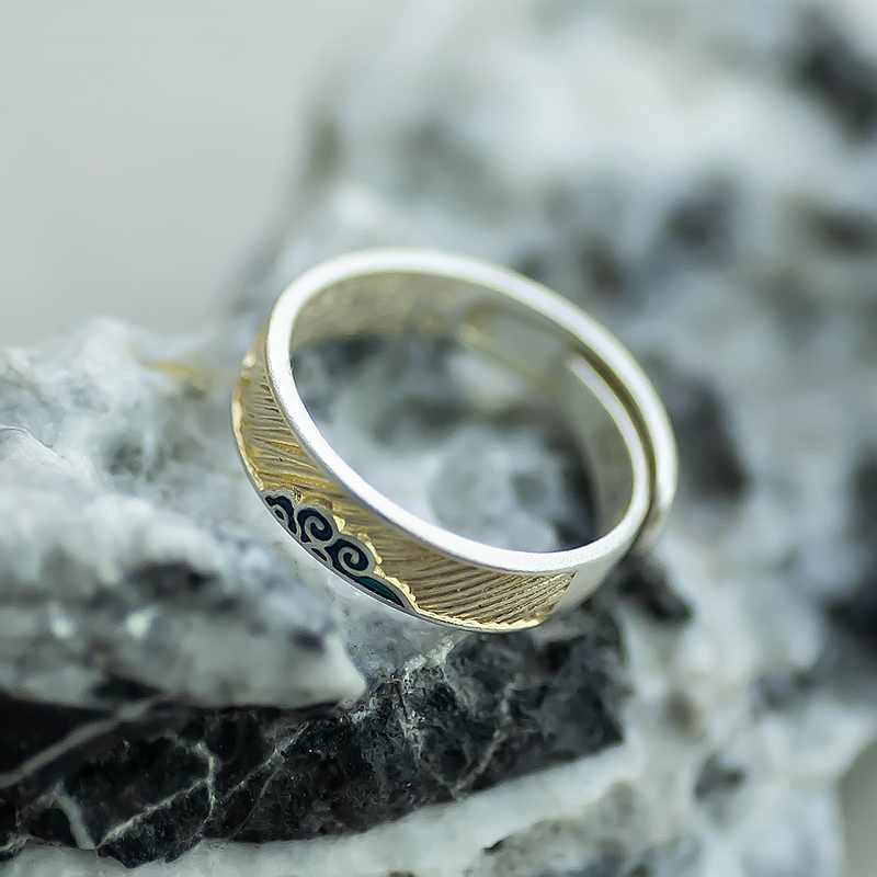 Chinese Style Gold-Plated Open Ring with Pure Silver 999.9 Enamel Auspicious Clouds - Light Luxury Cloisonné Design