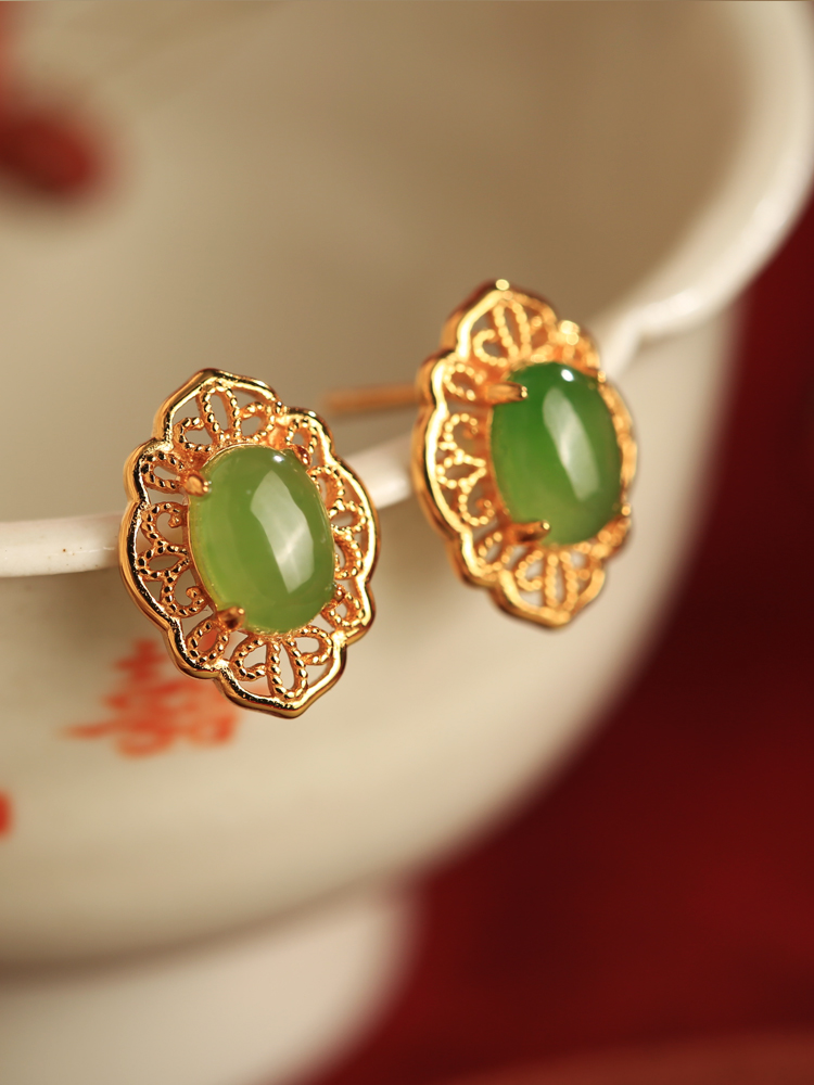 Chinese Style Hetian Jade and Silver Ruyi Earrings for Women - High-End Light Luxury Jade Stone Jewelry Chinese Style Hetian Jade and Silver Ruyi Earrings for Women - High-End Light Luxury Jade Stone Jewelry