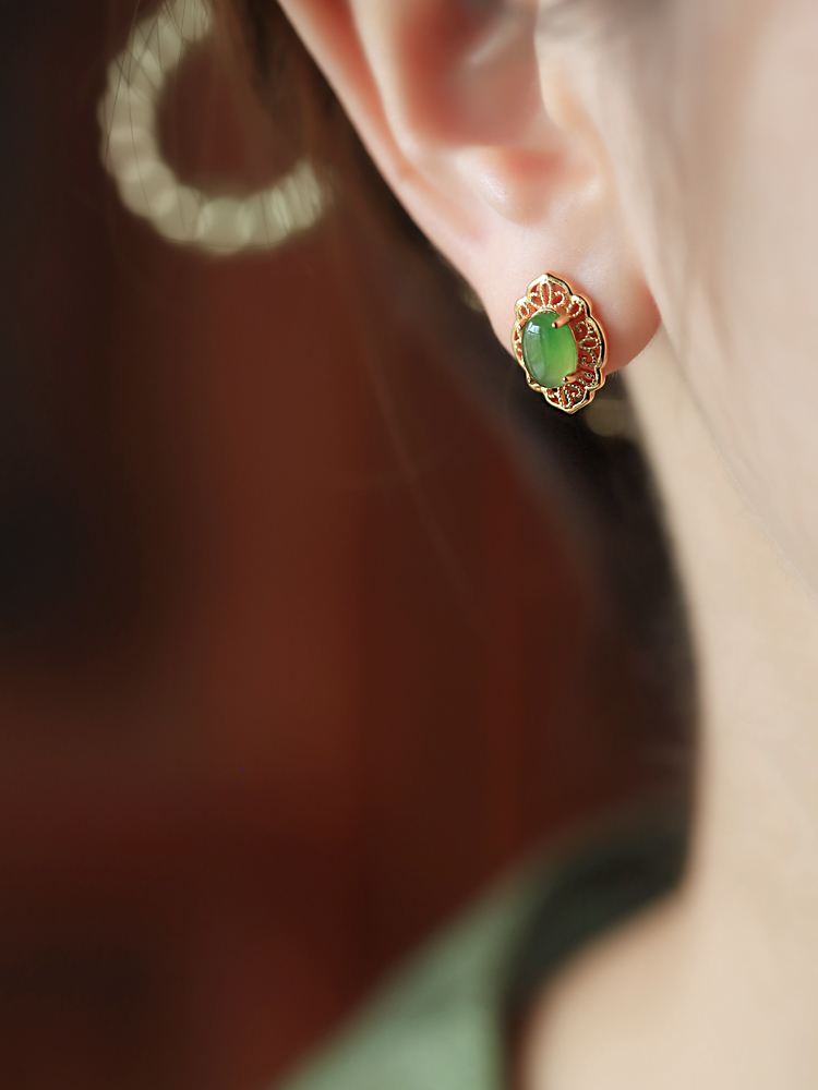 Chinese Style Hetian Jade and Silver Ruyi Earrings for Women - High-End Light Luxury Jade Stone Jewelry Chinese Style Hetian Jade and Silver Ruyi Earrings for Women - High-End Light Luxury Jade Stone Jewelry