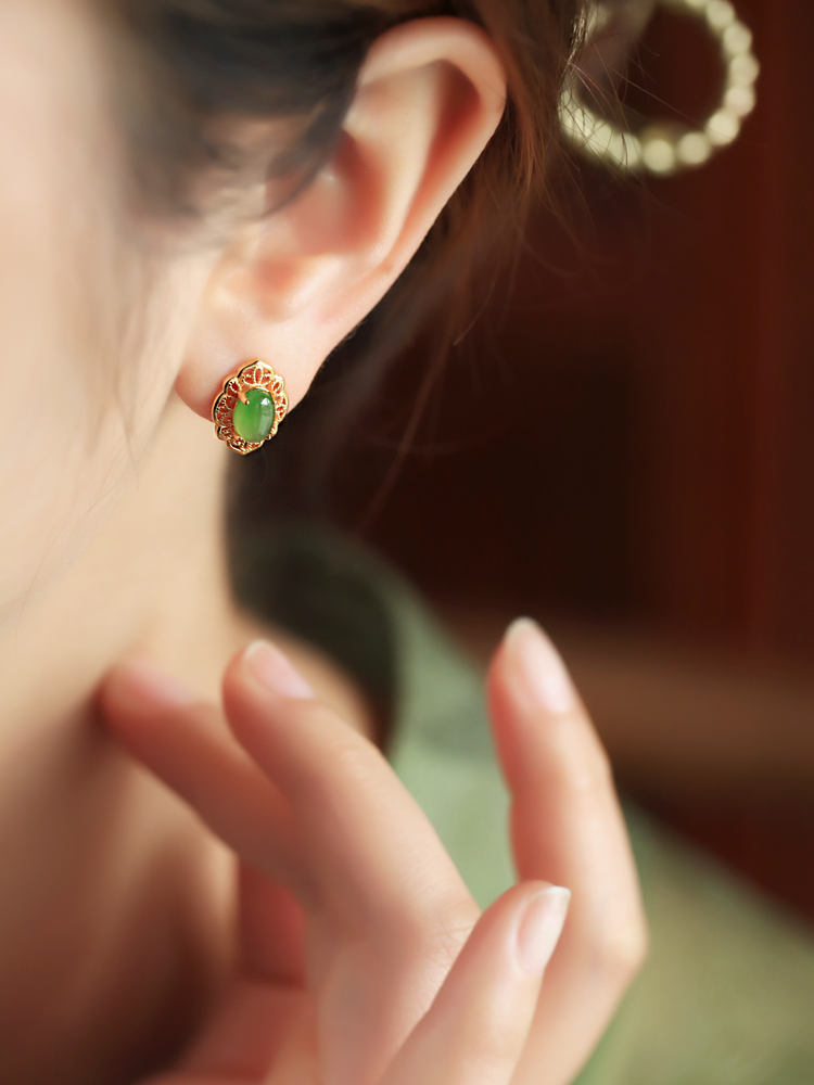 Chinese Style Hetian Jade and Silver Ruyi Earrings for Women - High-End Light Luxury Jade Stone Jewelry Chinese Style Hetian Jade and Silver Ruyi Earrings for Women - High-End Light Luxury Jade Stone Jewelry