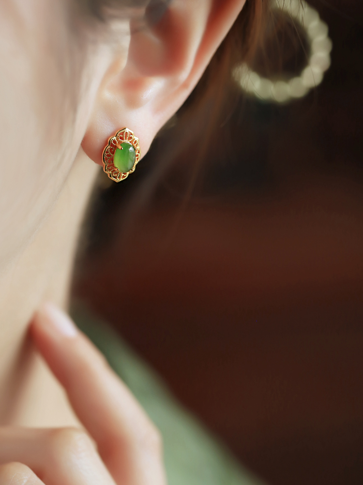 Chinese Style Hetian Jade and Silver Ruyi Earrings for Women - High-End Light Luxury Jade Stone Jewelry Chinese Style Hetian Jade and Silver Ruyi Earrings for Women - High-End Light Luxury Jade Stone Jewelry
