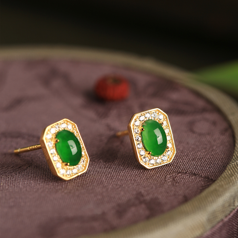 Chinese Style Ice Jade Pendant Silver Earrings for Women - Green Jade Stone, Metaphysical Wealth-Enhancing Jewelry, Elegant Design